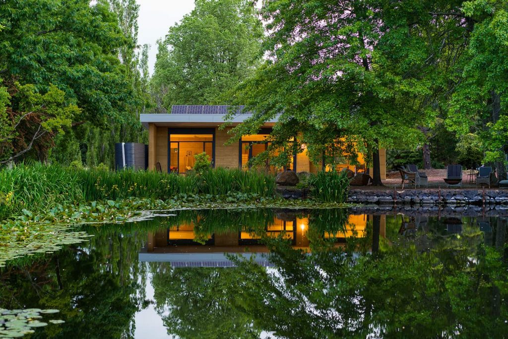 North view across lake of off-grid home