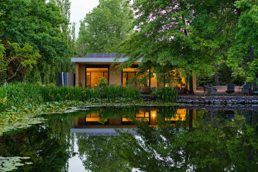 North view across lake of off-grid home